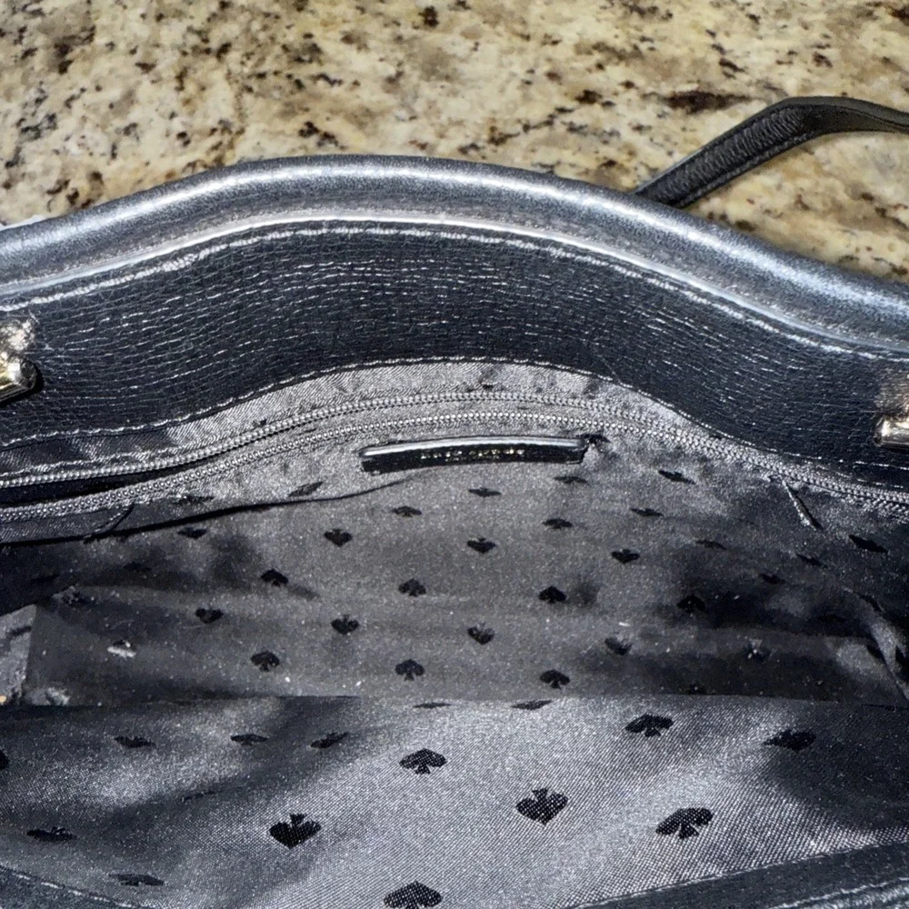 Kate Spade Black Pebbled Leather Silver Chain Handle‎ Satchel Crossbody Bag